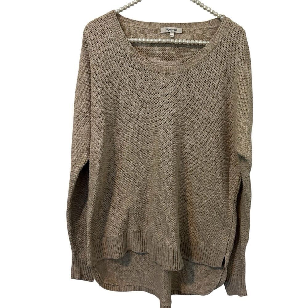 Madewell XL Tan Textured Cotton Blend Crewneck Long Sleeve Pullover Sweater Boho
